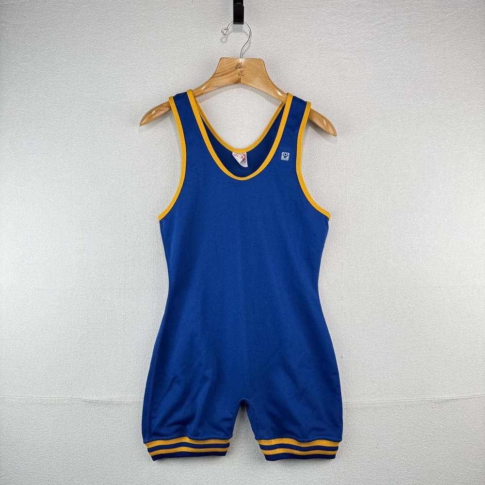 80's Vintage Brute Wrestling Singlet Adult Medium Blue Gold Made In USA